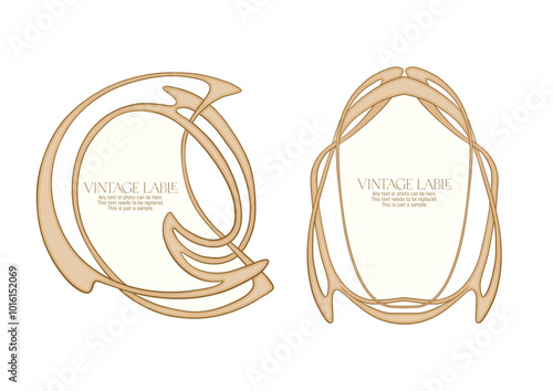 Decorative flowers and leaves in art nouveau style, vintage, old, retro style. Border, frame, template for product label, cosmetic packaging. Easy to edit. Vector illustration. In art nouveau style.
