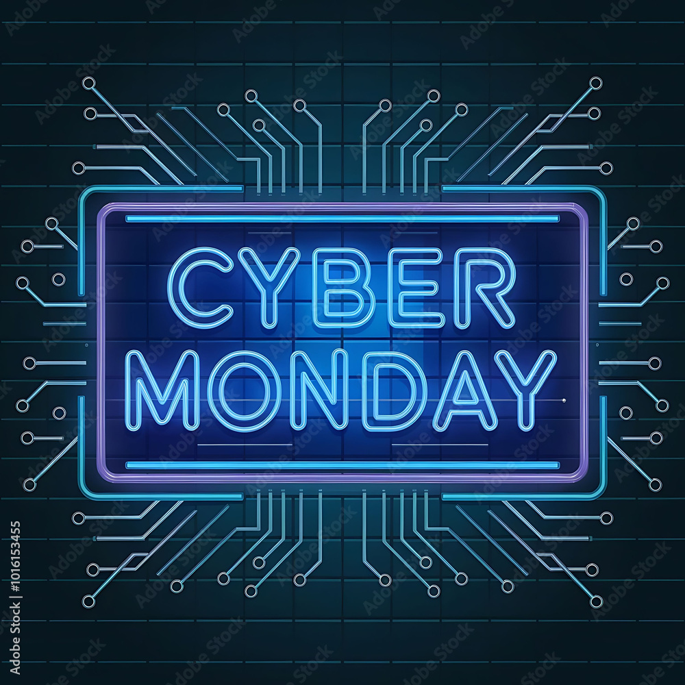 A post design with text Cyber Monday with neon sign light on dark background, 3D illustration A post design with text Cyber Monday with neon sign light on dark background, 3D illustration