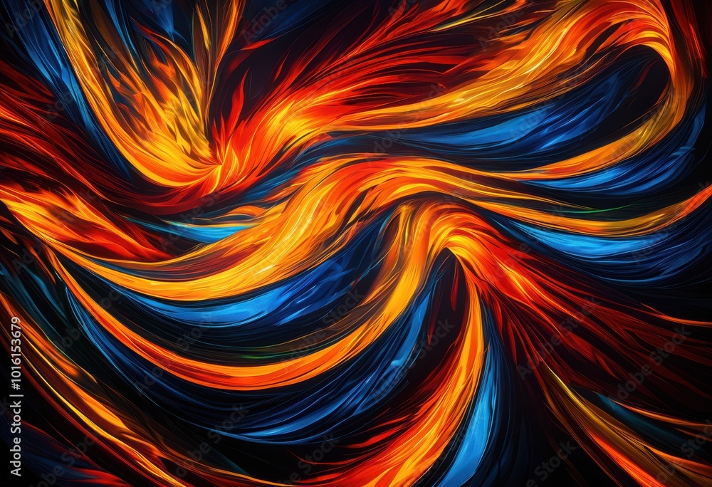 Obraz premium dynamic flames forming vivid abstract patterns flowing shapes bright colors mesmerizing displays light, brightness, fire, glow, energy, warmth, spark