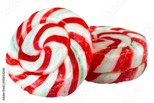 Delightful peppermint candy swirls in red and white, perfect for festive occasions and sweet treats. These candies evoke sense of joy and nostalgia
