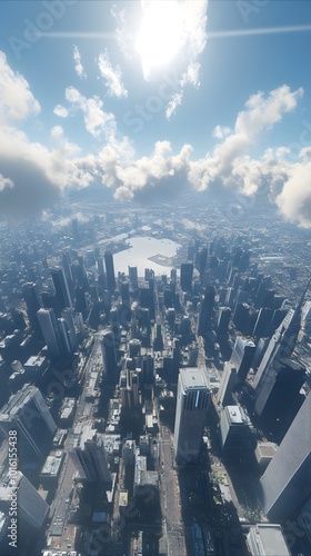 Wallpaper Mural Aerial view of a bustling cityscape with water and clouds. Torontodigital.ca