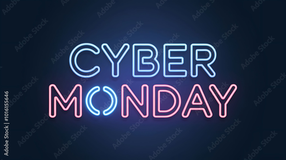 A banner with text Cyber Monday with neon sign light on dark background, 3D illustration A banner with text Cyber Monday with neon sign light on dark background, 3D illustration
