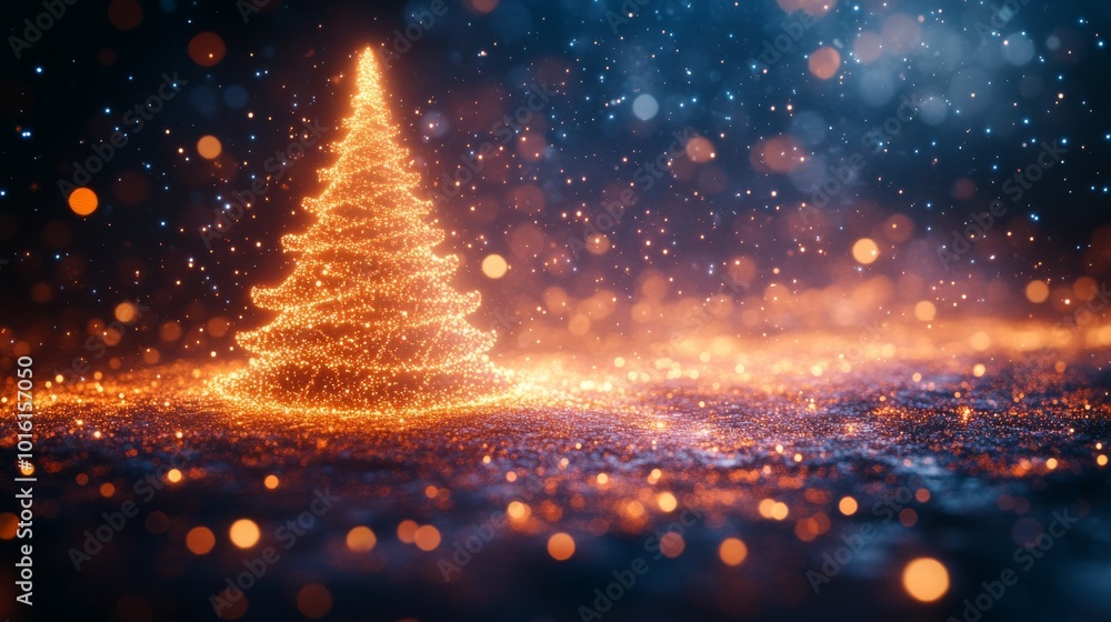 Naklejka premium Elegant neuron Christmas tree shining brightly on a festive winter night