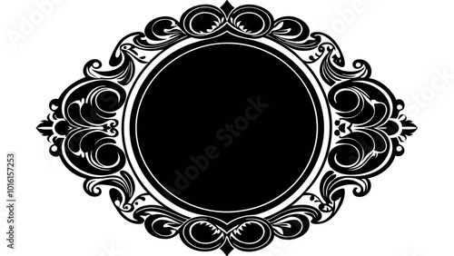 Large set of vector black silhouette frames or cartouches for badges in ornate classical curved and rounded symmetrical designs and shapes