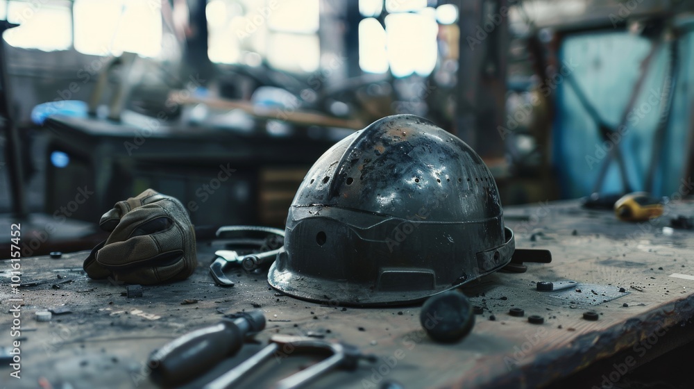 A dusty helmet rests on a cluttered workbench, surrounded by relics of mechanical endeavors, whispering tales of labor and perseverance. A dusty helmet rests on a cluttered workbench, surrounded by relics of mechanical endeavors, whispering tales of labor and perseverance.