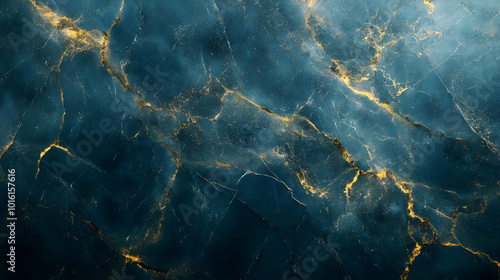 Dark Blue Marble Background with Golden Veins - Abstract Background