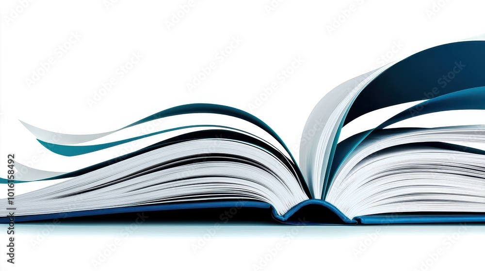 Open book with flowing pages, white isolate background Open book with flowing pages, white isolate background