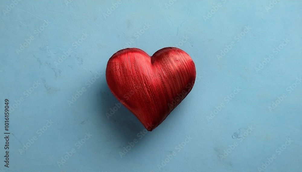 red heart; on a blue pastel background. .Minimal concept red heart; on a blue pastel background. .Minimal concept