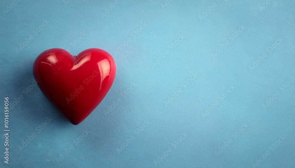 red heart; on a blue pastel background. .Minimal concept red heart; on a blue pastel background. .Minimal concept
