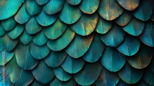 Teal and Gold Bird Feather Texture Background photo