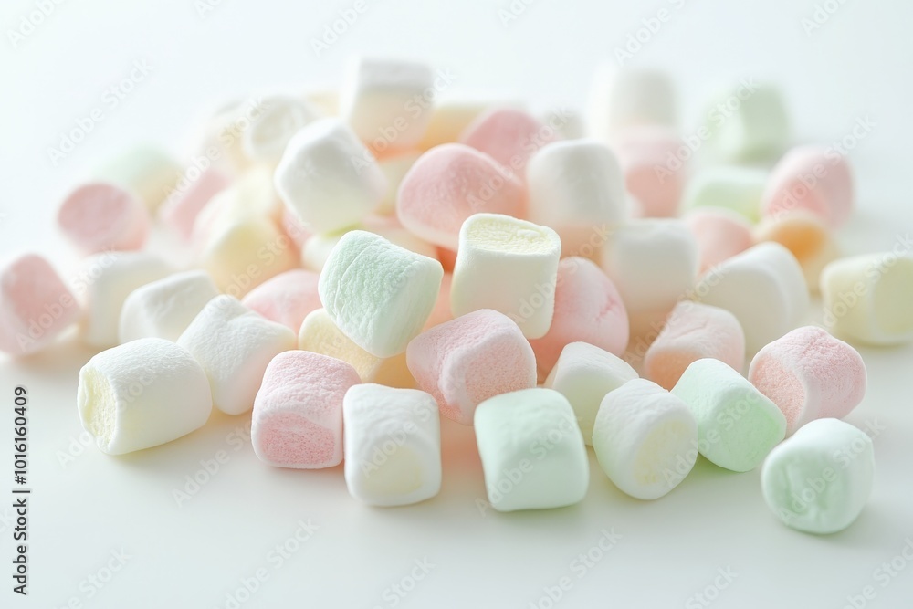 A delightful capture of soft pastel marshmallows scattered in a harmonious manner, creating an inviting and whimsical visual expression of sweetness. A delightful capture of soft pastel marshmallows scattered in a harmonious manner, creating an inviting and whimsical visual expression of sweetness.