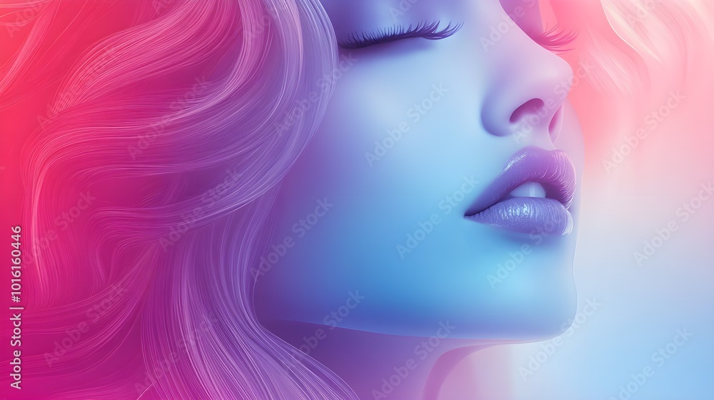 Abstract Neon Portrait of a Woman s Face with Pink and Blue Gradient Abstract Neon Portrait of a Woman s Face with Pink and Blue Gradient