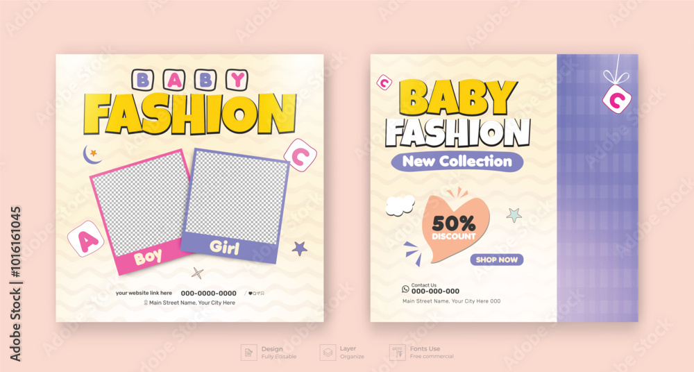 Naklejka premium Baby fashion sale social media template
