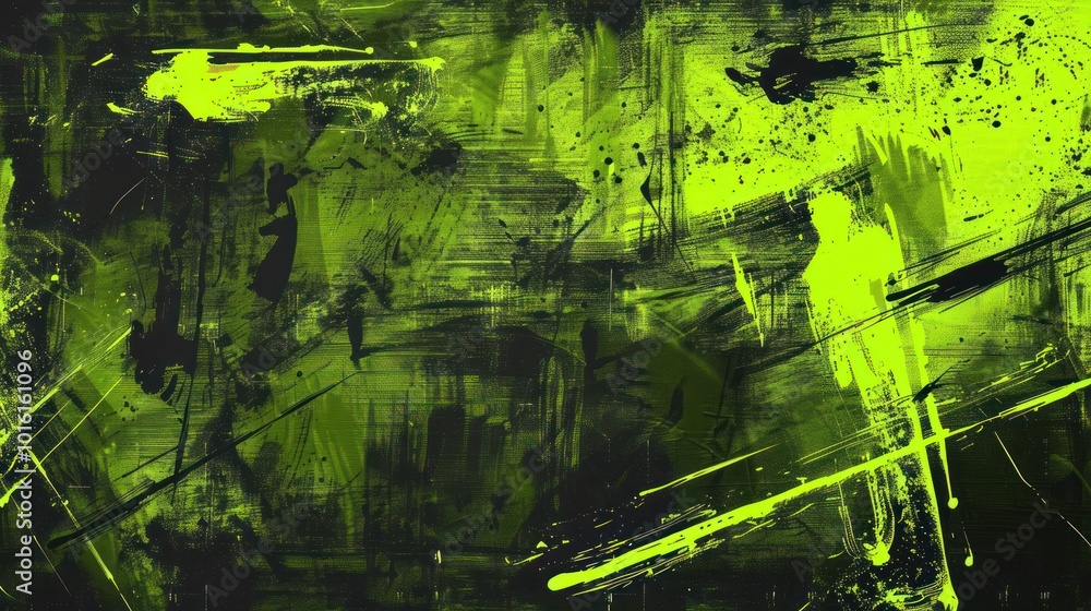 Abstract Green and Black Paint Splashes on Canvas Abstract Green and Black Paint Splashes on Canvas