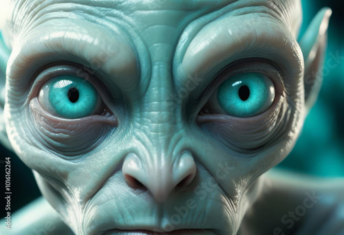 Portrait of an alien with long ears and huge eyes, close-up