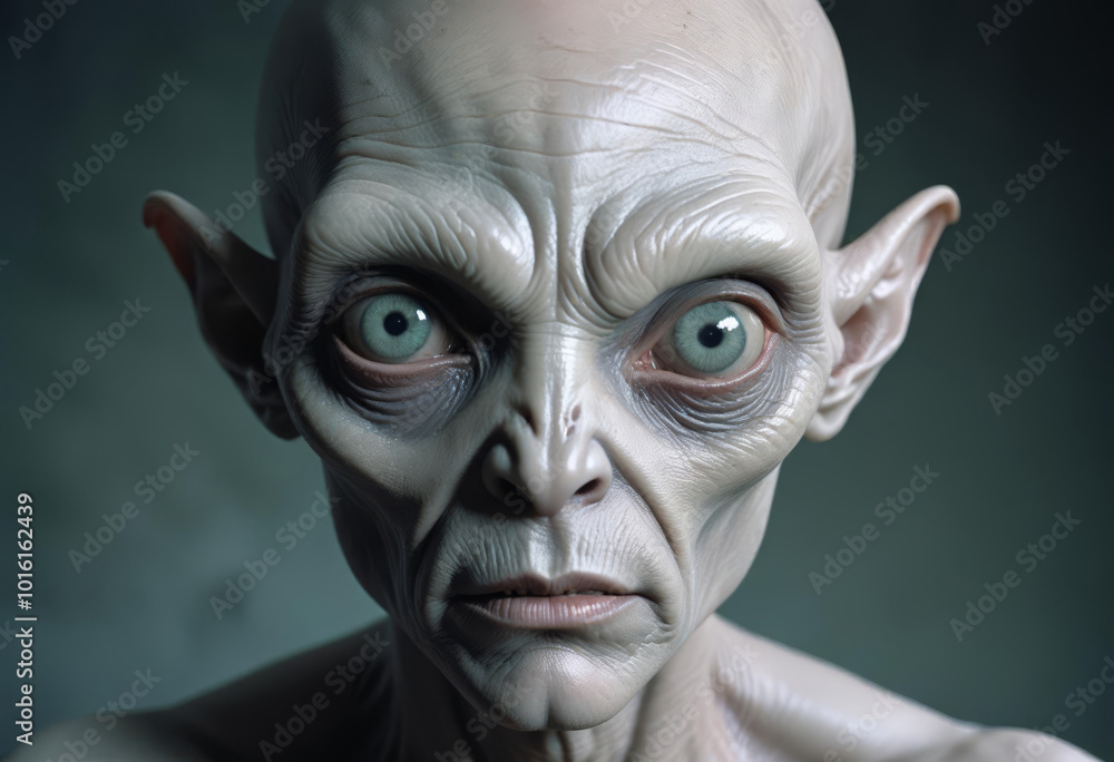 Portrait of an alien with long ears and huge eyes, close-up Portrait of an alien with long ears and huge eyes, close-up