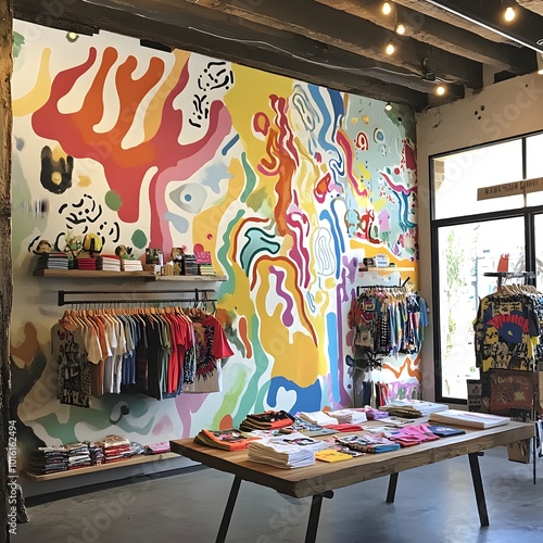 Colorful Abstract Wall Mural in a Modern Boutique