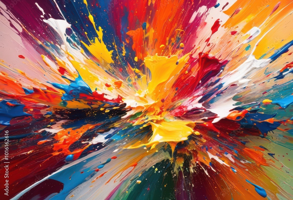 Obraz premium vibrant abstract paint splashes canvas capturing colorful swirls dynamic textures artistic composition, modern, colors, expression, fluid, painting, bright