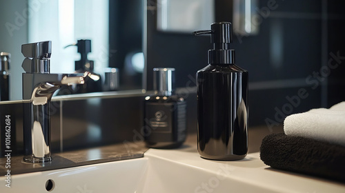 Modern Grooming Products on a Bathroom Counter photo