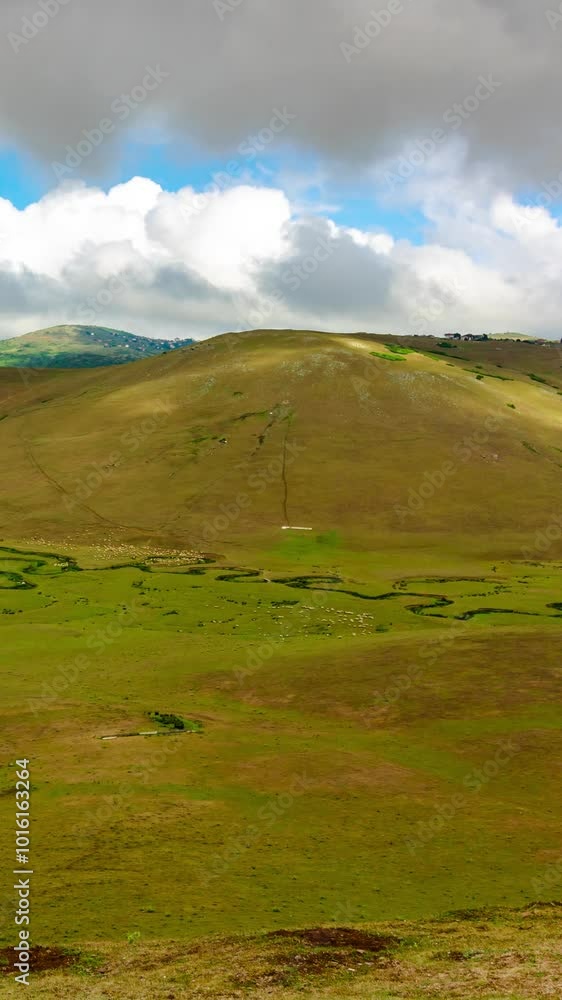 Landscape vertical timelapse video. Persembe Plateau in Ordu, Turkey. Moving clouds over the hills and meandering stream. Landscape vertical timelapse video. Persembe Plateau in Ordu, Turkey. Moving clouds over the hills and meandering stream.