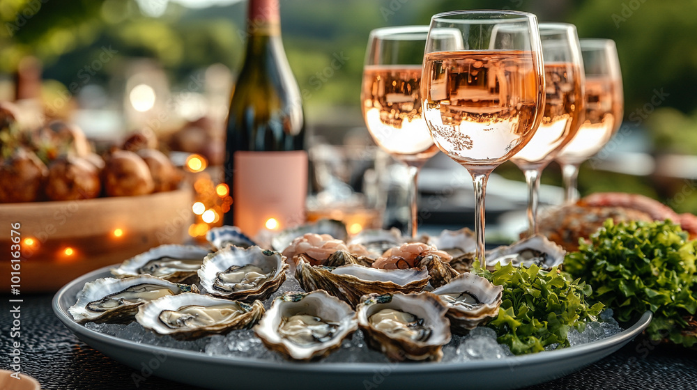 platter of fresh oysters rests invitingly on a rustic table at a harbor-side restaurant. The scene captures the essence of coastal dining, symbolizing freshness, community, and indulgence platter of fresh oysters rests invitingly on a rustic table at a harbor-side restaurant. The scene captures the essence of coastal dining, symbolizing freshness, community, and indulgence