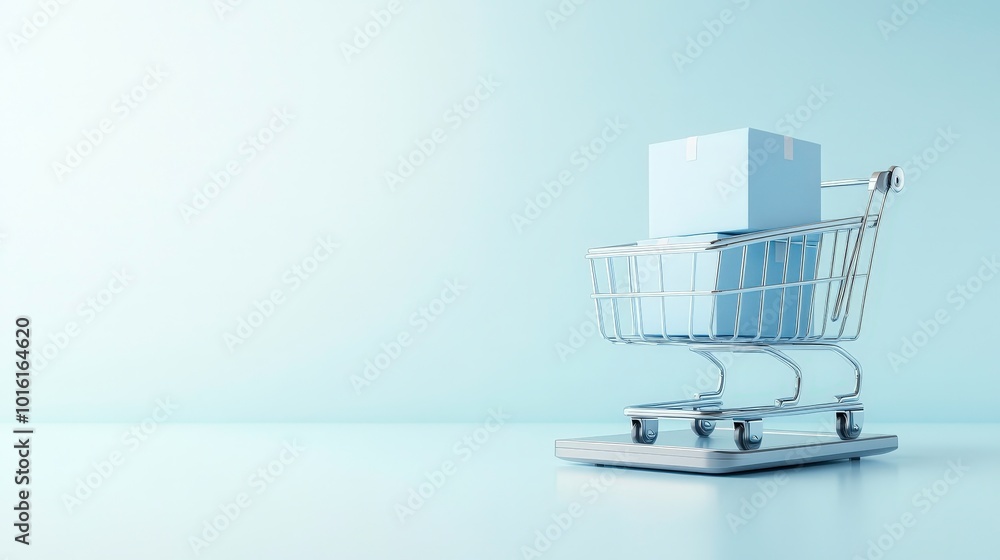 A shopping cart is filled with boxes and is sitting on a white background A shopping cart is filled with boxes and is sitting on a white background