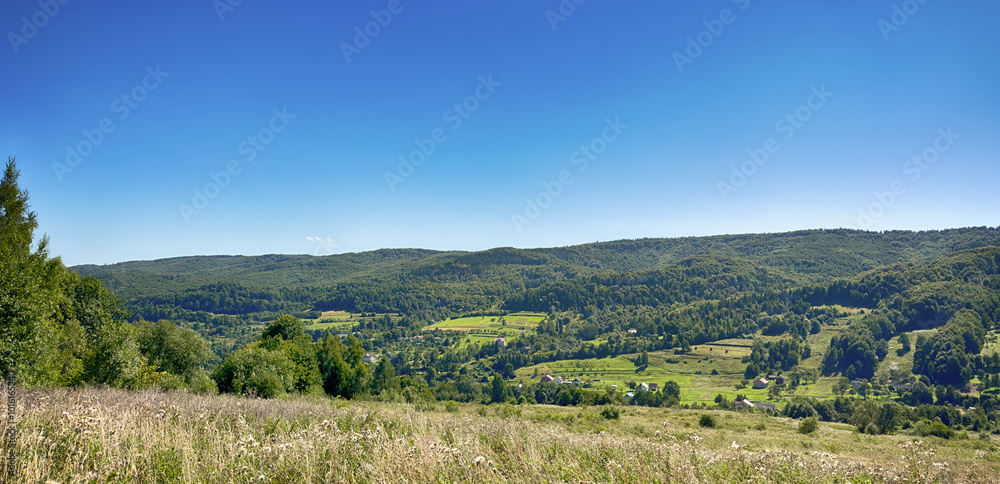 Obraz premium The landscape of Carpathian Mountains in the cloudy weather. Perfect weather condition in the summer season