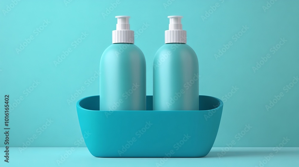 Shampoo and Conditioner Bottles on a Turquoise Background Shampoo and Conditioner Bottles on a Turquoise Background