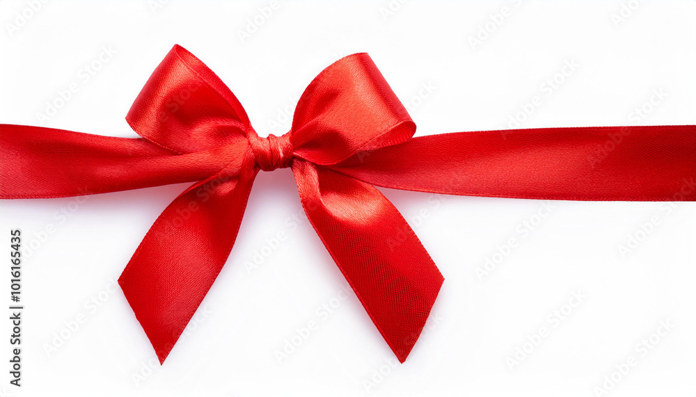 red ribbon with bow isolated on white background, simplicity decoration for add beauty to gift box and greeting card, flat lay close-up top view red ribbon with bow isolated on white background, simplicity decoration for add beauty to gift box and greeting card, flat lay close-up top view