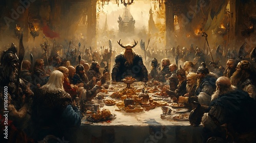 Viking Feast in a Grand Hall.