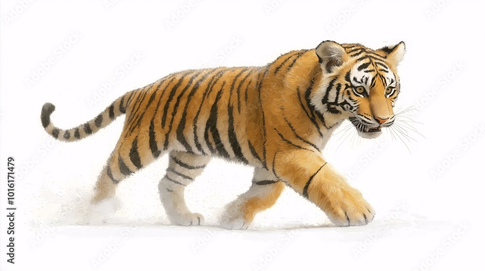 Obraz premium Walking Tiger on White Background