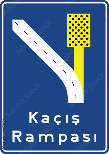 Escape lane, Information signs, Road signs in Turkey. Standard traffic signs on Turkish highways. (Turkish: Kacis rampası, Karayolları standart trafik işaret levhaları, Bilgi işaretleri)