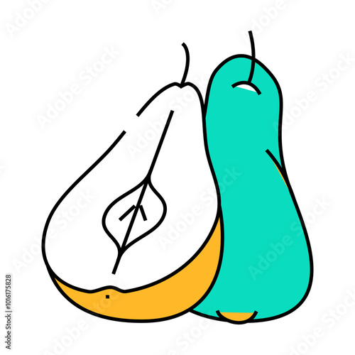 pear yellow cut line icon vector. pear yellow cut sign. isolated symbol illustration