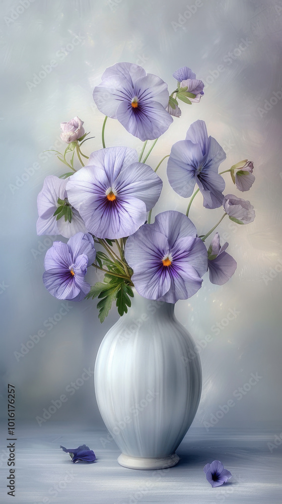 Delicate Lavender Pansies in a White Vase Delicate Lavender Pansies in a White Vase