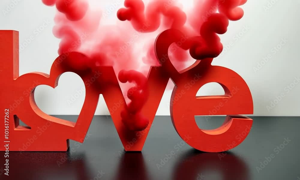 Sculpture en bois rouge formant le mot 