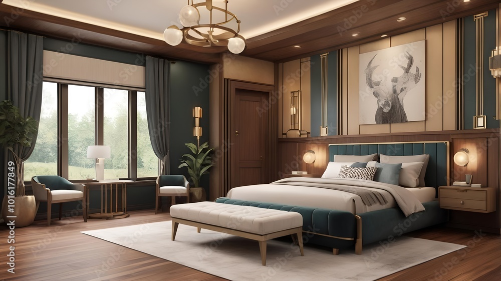 Naklejka premium beautiful design interior of a bedroom with sofa and carpet