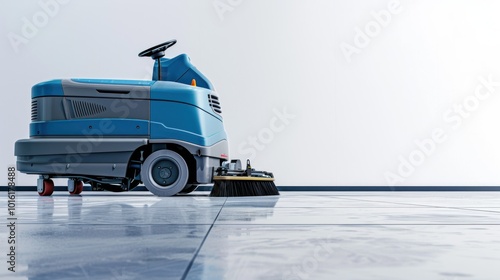 Blue and Gray Floor Scrubber Machine with Brush