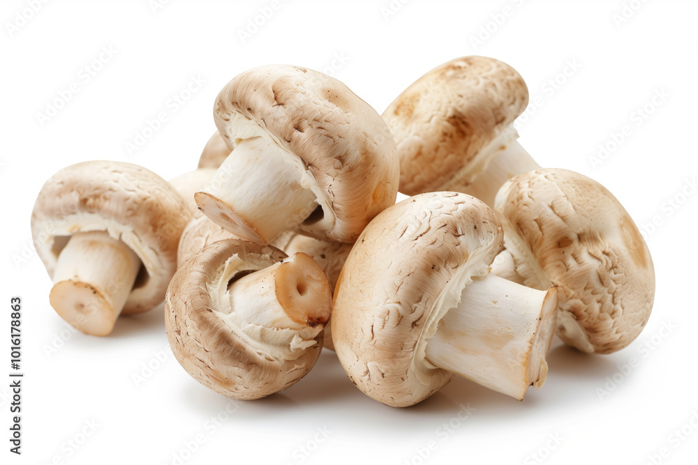 A pile of mushrooms on a white background A pile of mushrooms on a white background