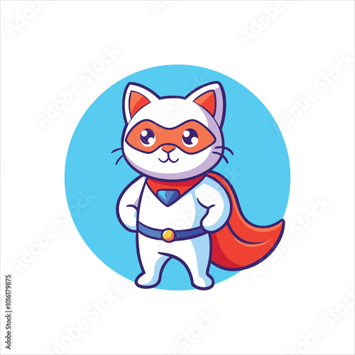 Cute White Cat Superhero Cartoon Vector Icon Illustration. photo