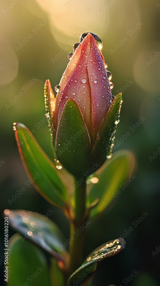 Dewy Flower Bud in Morning Sunlight Dewy Flower Bud in Morning Sunlight