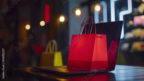 Wallpaper Mural shopping bag on laptop online shopping concept, e commerce business  Torontodigital.ca