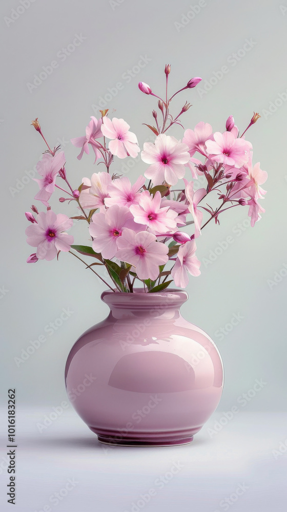 Obraz premium Pink Flowers in a Purple Vase