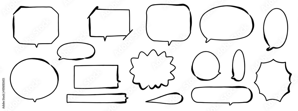Obraz premium 筆で書いた手書きの吹き出しベクターイラストセット