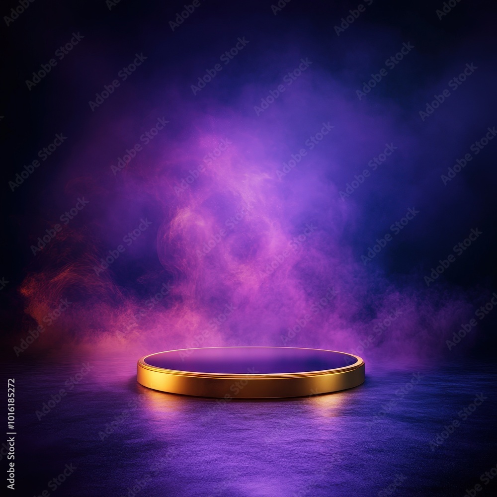 Golden Podium with Purple Smoke Background. Golden Podium with Purple Smoke Background.