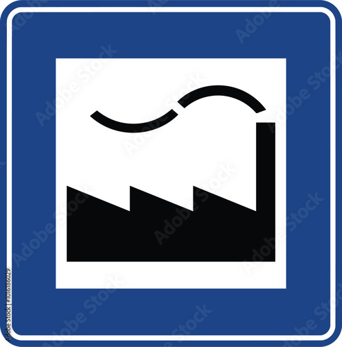 Industrial zone, Information signs, Road signs in Turkey. Standard traffic signs on Turkish highways. (Turkish: Sanayi Bölgesi (OSB), Karayolları standart trafik işaret levhaları, Bilgi işaretleri)