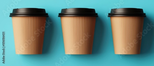 Wallpaper Mural Three disposable coffee cups on a vibrant blue background. Torontodigital.ca