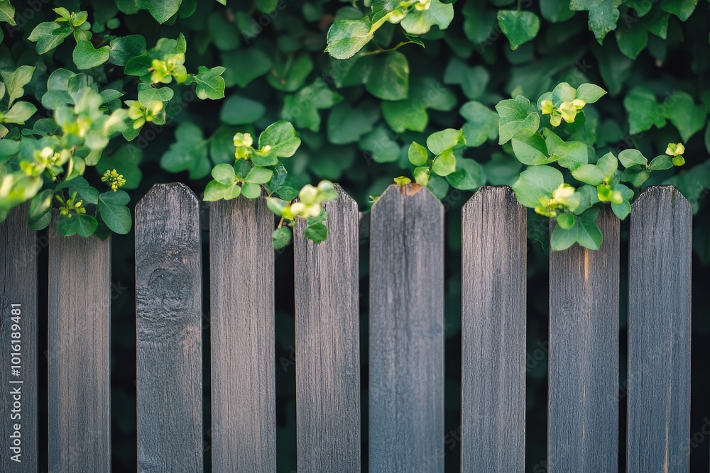 A rustic wooden fence is adorned with vibrant, lush green vines, creating a picturesque scene of natural beauty and tranquility in a garden setting. A rustic wooden fence is adorned with vibrant, lush green vines, creating a picturesque scene of natural beauty and tranquility in a garden setting.