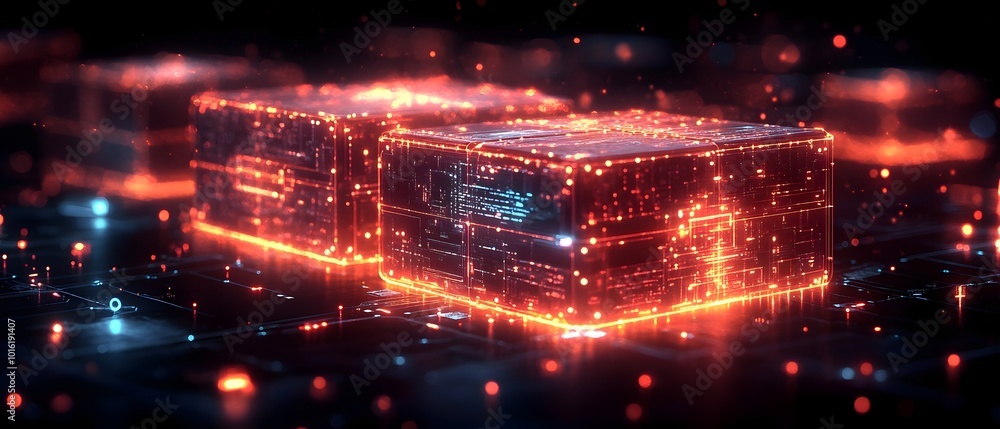 Obraz premium a futuristic vector of a package tracking system using augmented reality. augmented reality in logistics and shipping, smart packaging and tracking technology, future of supply chain management