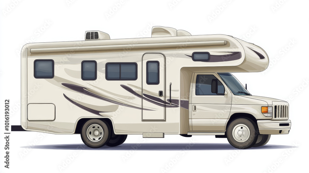 A vibrant vector illustration of an RV camping car, designed to evoke a sense of adventure and outdoor living. A vibrant vector illustration of an RV camping car, designed to evoke a sense of adventure and outdoor living.