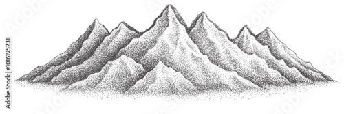 stipple effect mountain. Black and white grainy hills in dotwork style